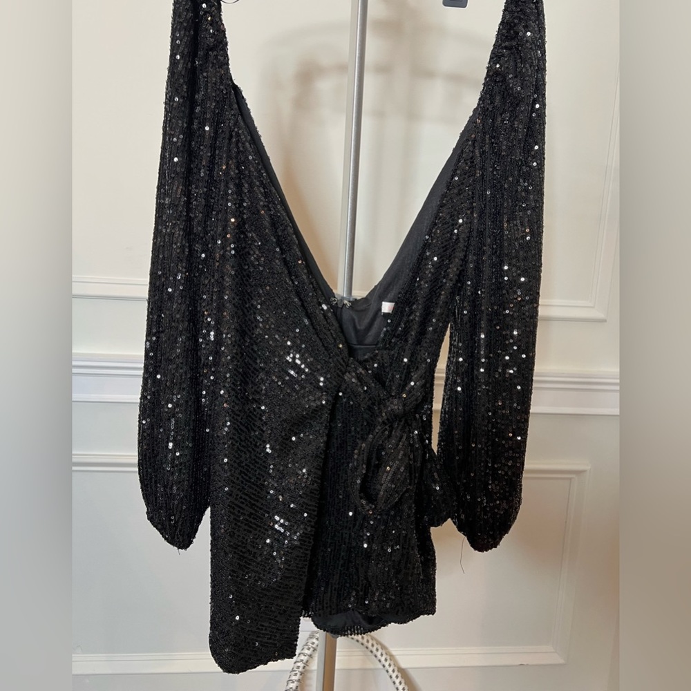 Black sequin, long sleeve romper